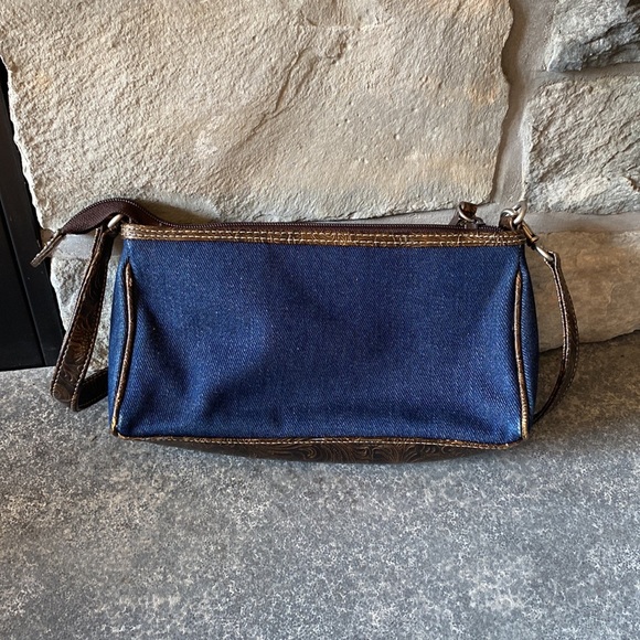 Nine West - Blue Denim and Brown Faux Leather Shoulder Bag - Picture 5 of 9